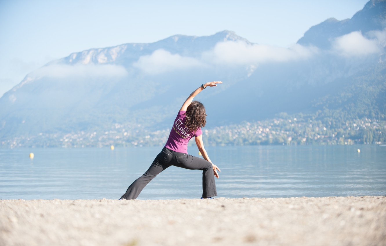 Wallpaper beach, woman, yoga image for desktop, section спорт