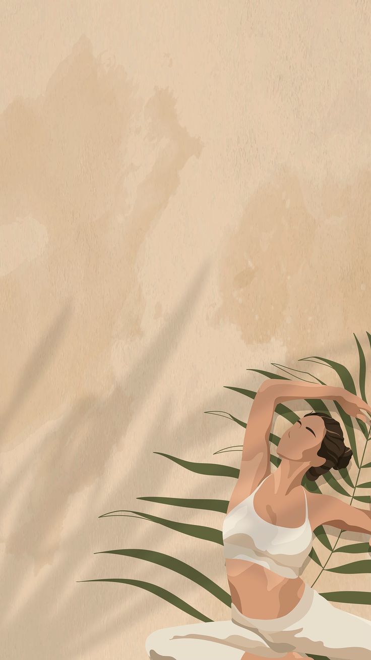 Download free vector of Health and wellness vector wallpaper beige with women stretching illustration. Yoga background, Yoga illustration, Girly art illustrations