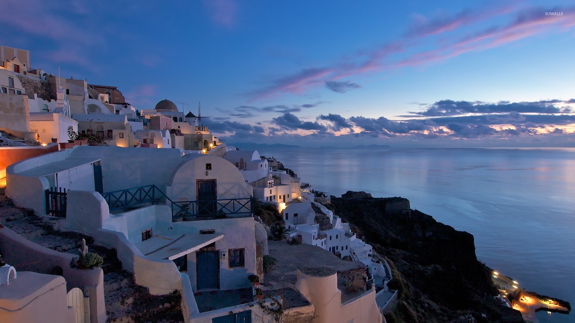 Beatiful sunset sky above Santorini wallpaper wallpaper