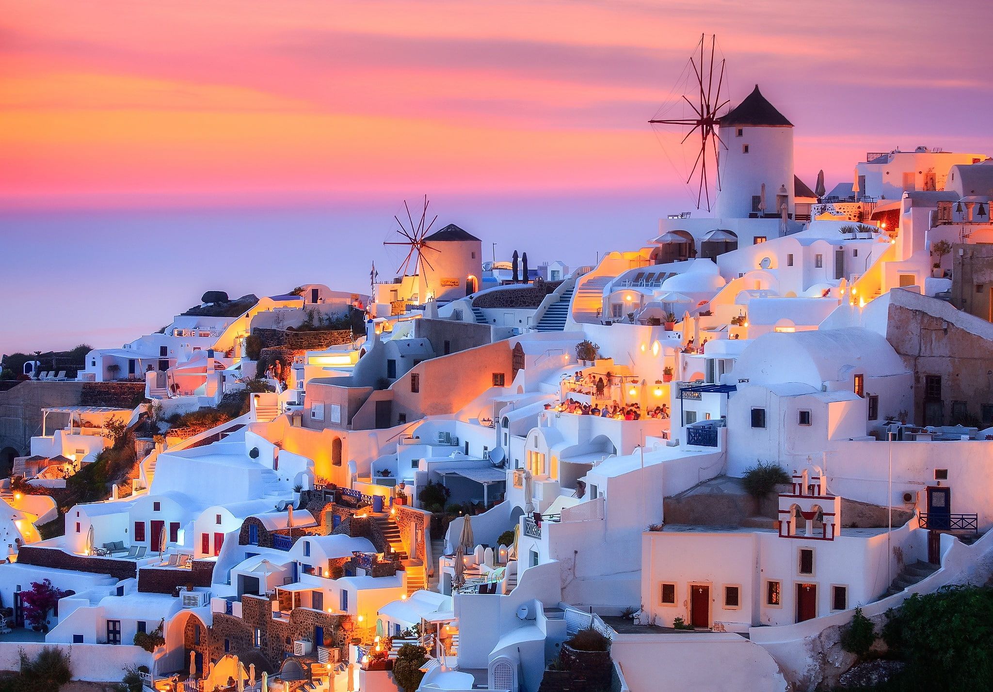 the sky the city #lights #rocks #island the evening #Santorini #Greece #Thira P #wallpaper #hdwallpaper. Santorini, Greece photography, Panoramic photography