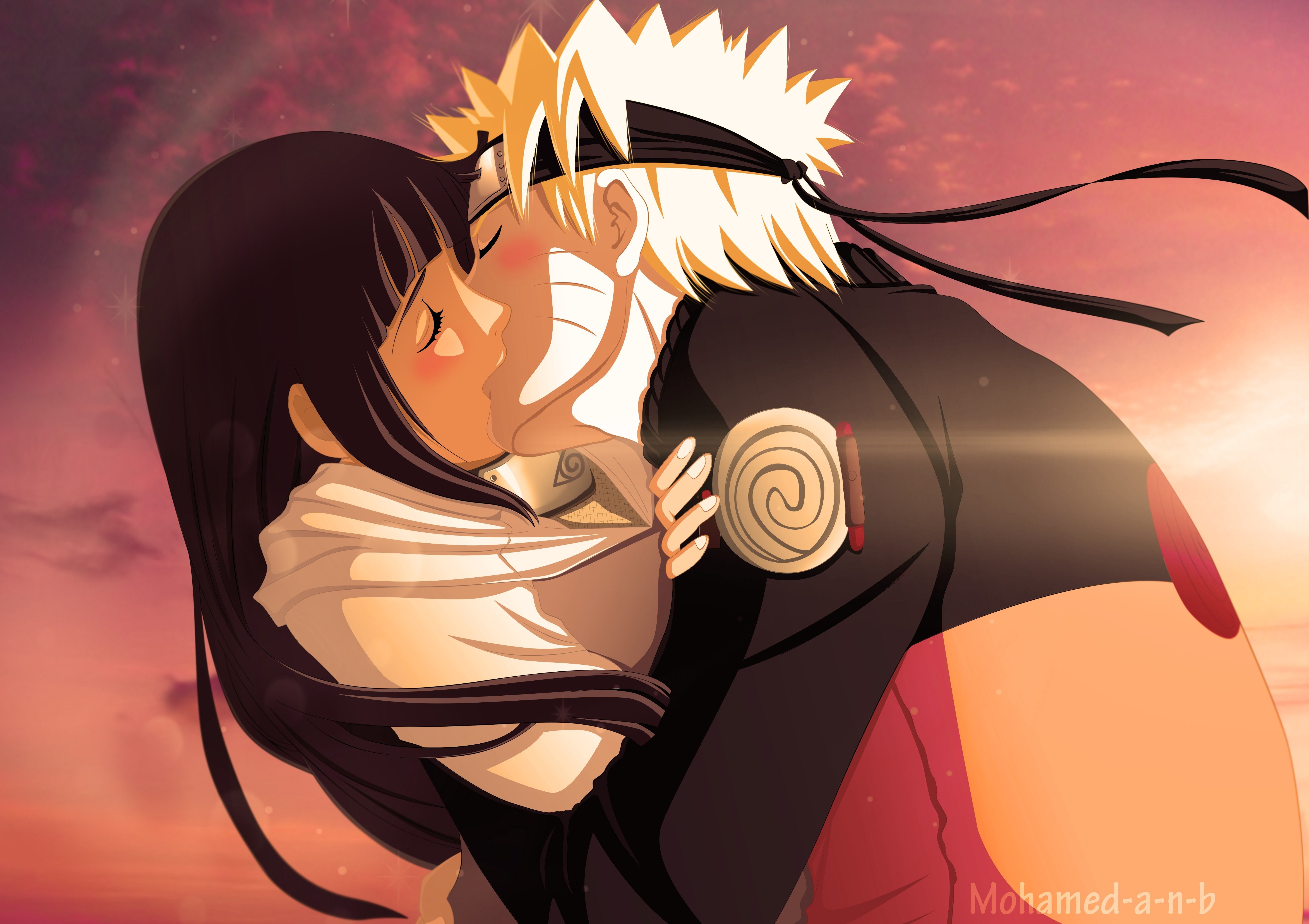 couple, anime, Uzumaki Naruto, digital art, kissing, Hyuuga Hinata (6000x4236px) on Wallls.com