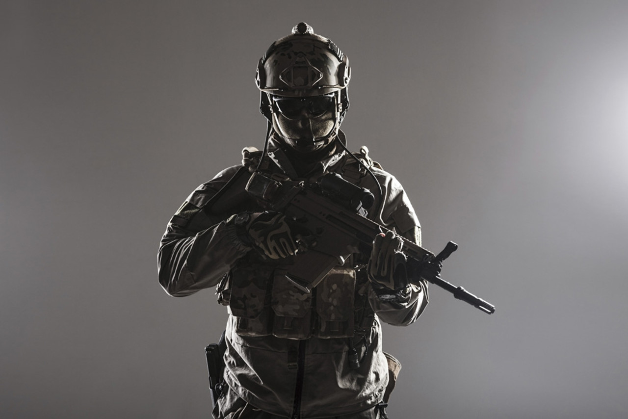 Army Soldier In Protective Combat Uniform Holding Assault Rifle. Poster Print By Oleg Zabielin Stocktrek Image 17 X 11 # VARPSTZAB102673M