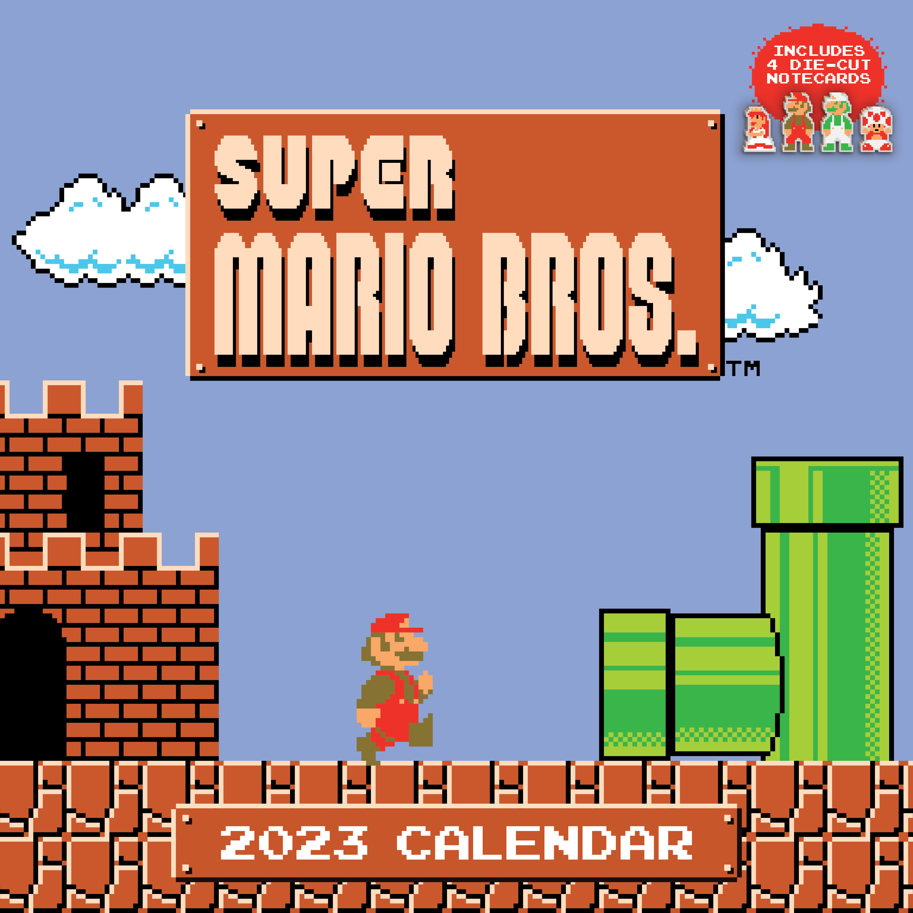 Super Mario Bros. 8 Bit Retro 2023 Wall Calendar With Bonus Diecut Notecards Summary & Video. Official Publisher Page. Simon & Schuster