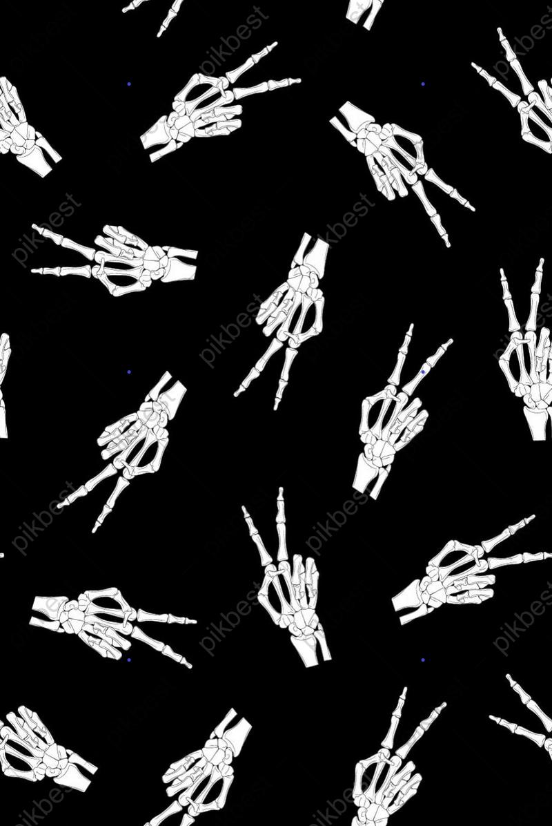 Skeleton Hand Seamless Pattern On Black Background. Halloween Bones Pattern Background. EPS Background Free Download