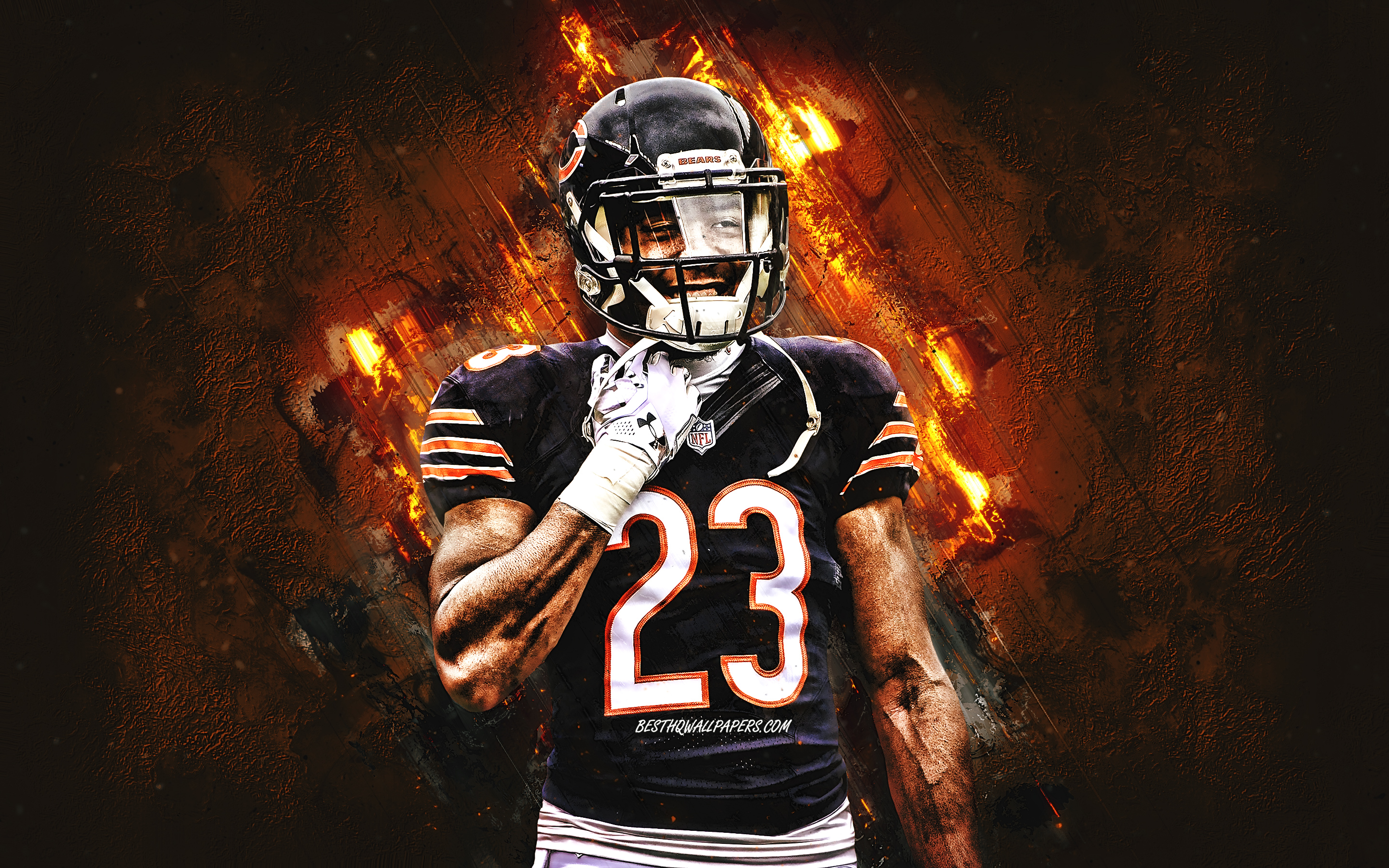 Download wallpaper Kyle Fuller, Chicago Bears, NFL, American football, portrait, orange stone background, Kyle Brandon Fuller, National Football League for desktop with resolution 2880x1800. High Quality HD picture wallpaper