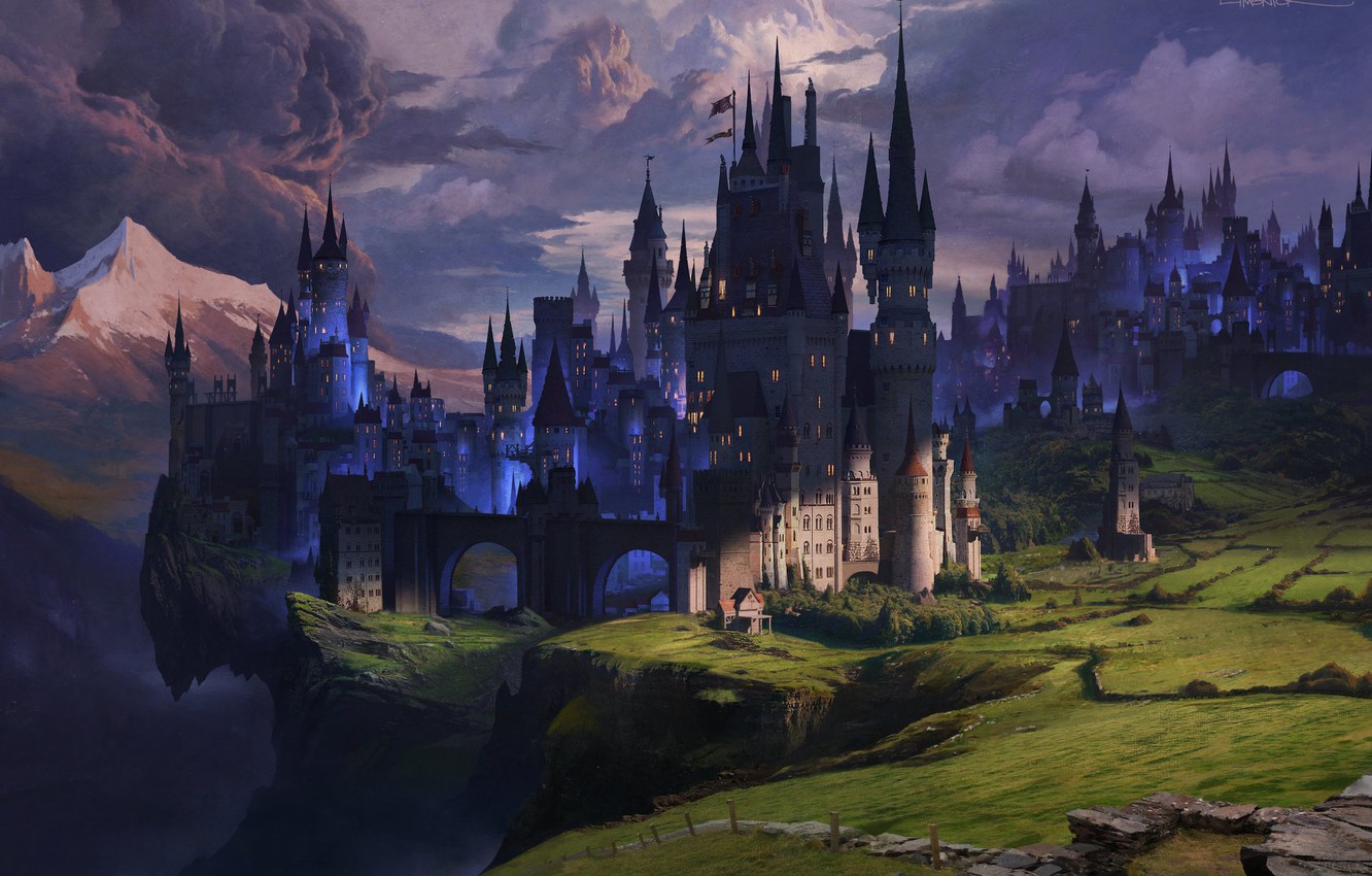 Wallpaper mountains, castle, shadow, tower, Dark Kingdom image for desktop, section рендеринг