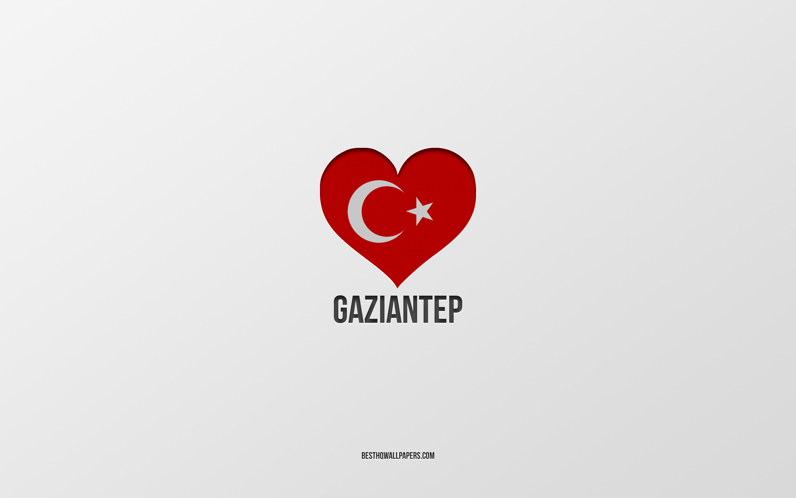 Download wallpaper I Love Gaziantep, Turkish cities, gray background, Gaziantep, Turkey, Turkish flag heart, favorite cities, Love Gaziantep for desktop with resolution 2560x1600. High Quality HD picture wallpaper
