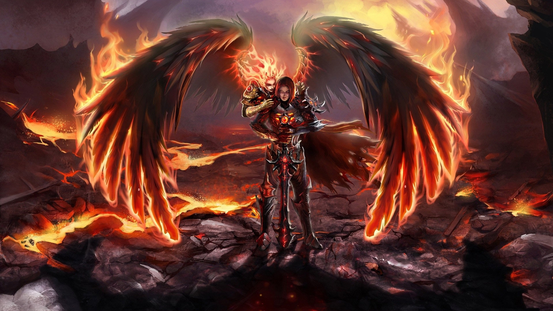 warrior, flame, girl, archangel Gallery HD Wallpaper