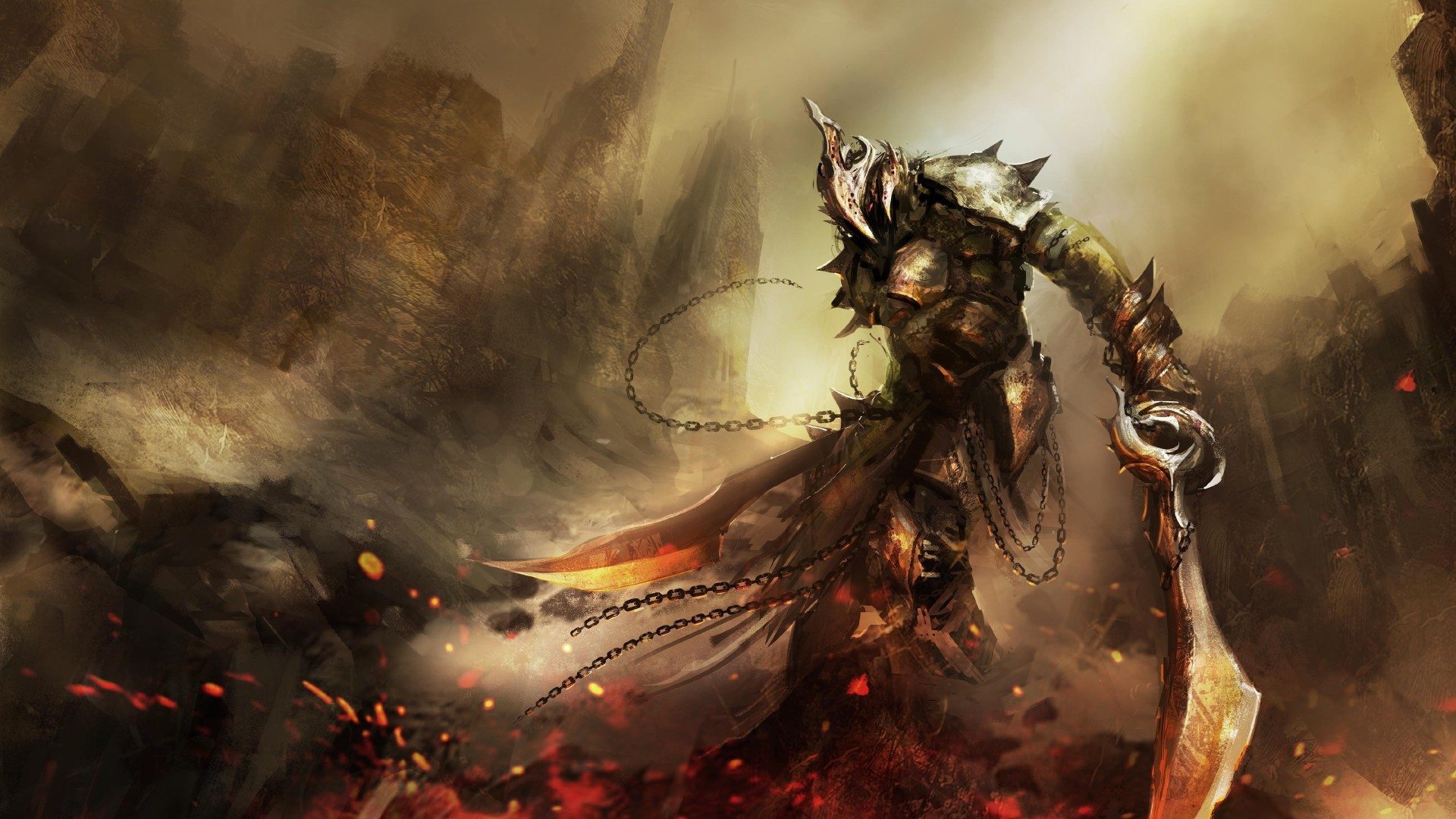 Armor Dark Fire Sword Warrior Wallpaper:1920x1080