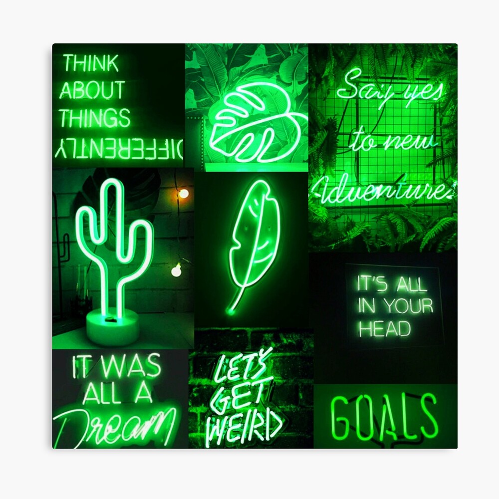Green Neon Lights Aesthetic Collage Photographic Print