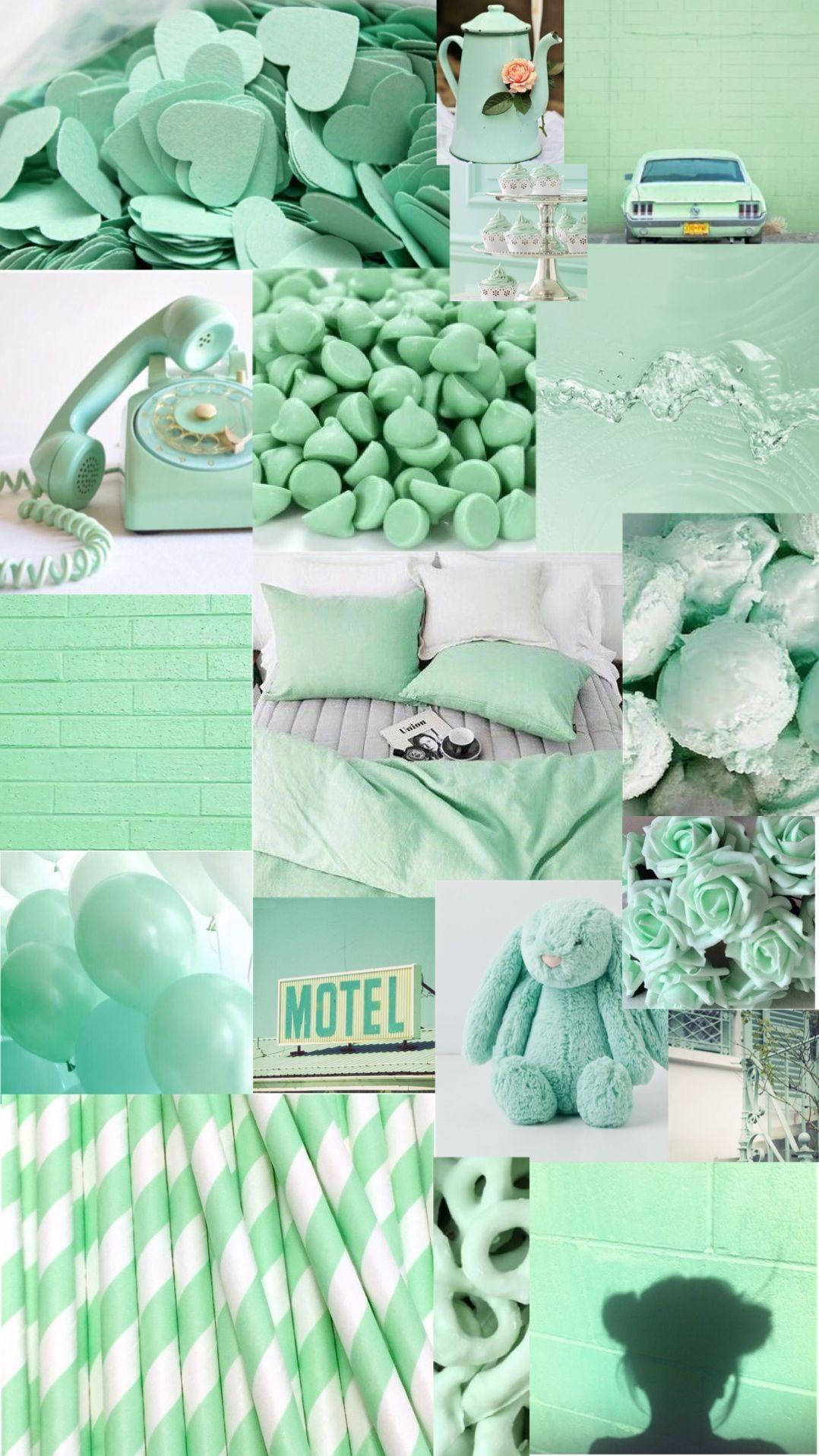 Download Mint Green Collage Aesthetic Wallpaper