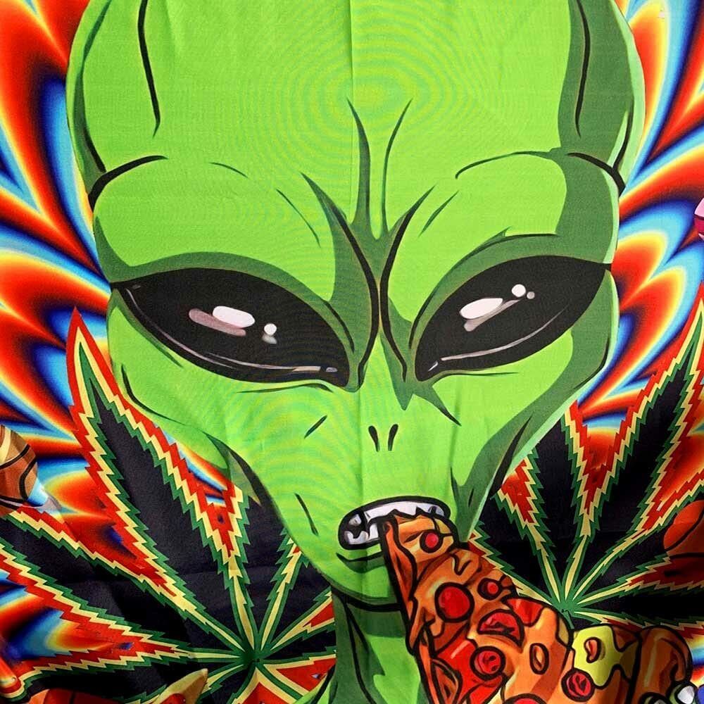 Cool Weed Tapestry for Men, Psychedelic Trippy Funny Alien Tapestry Wall Hanging