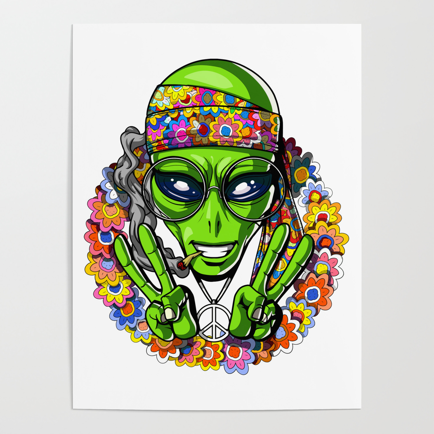 Hippie Alien Peace Psychedelic UFO Poster
