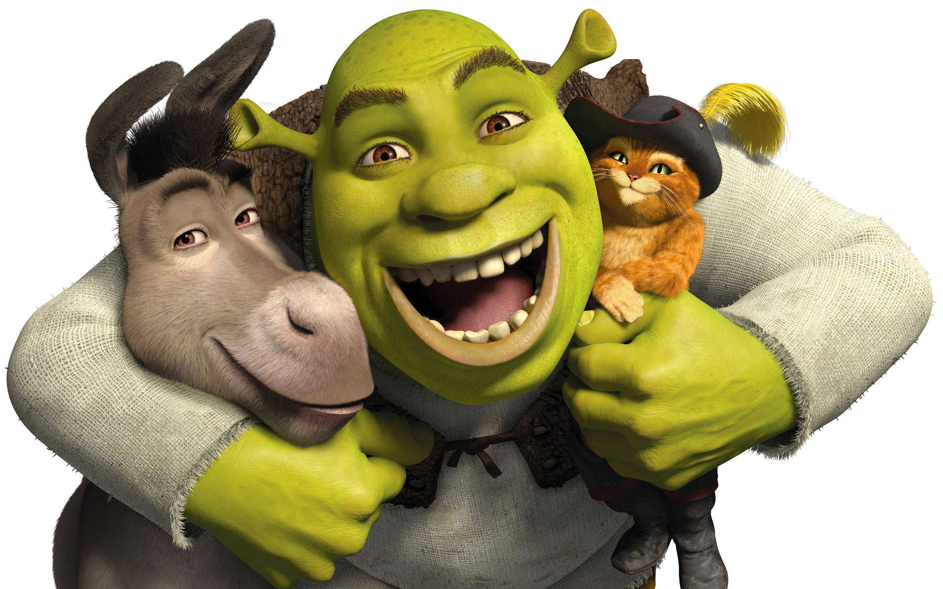 Download Shrek Hugging Donkey And Puss Wallpaper