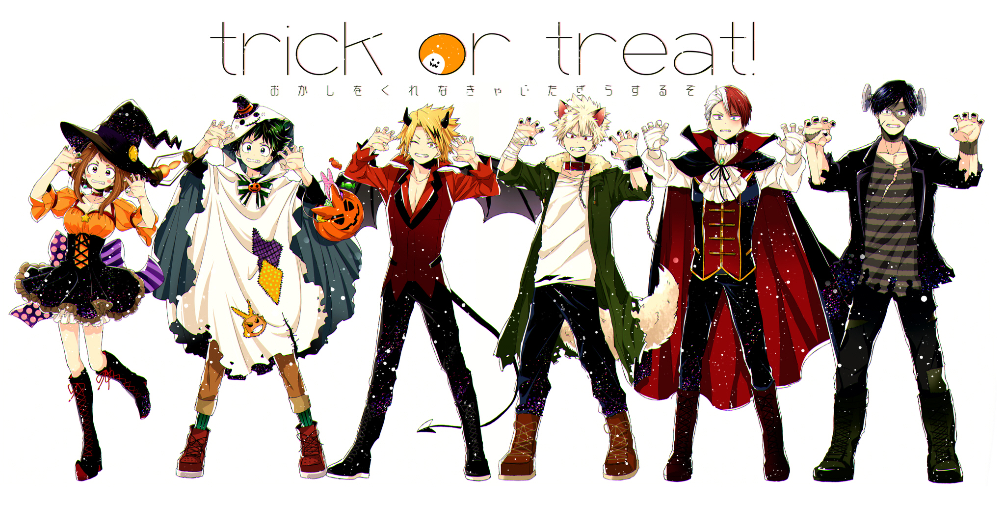 Denki Kaminari Halloween Izuku Midoriya Katsuki Bakugou Ochaco Uraraka Shoto Todoroki Tenya Iida Wallpaper:2048x1080