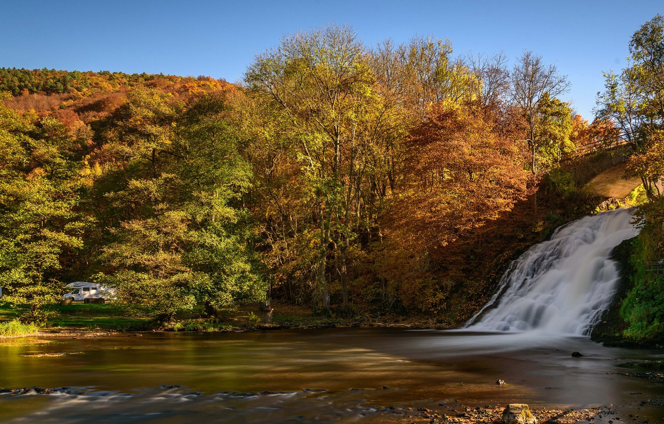 Wallpaper autumn, trees, waterfall, Belgium image for desktop, section природа