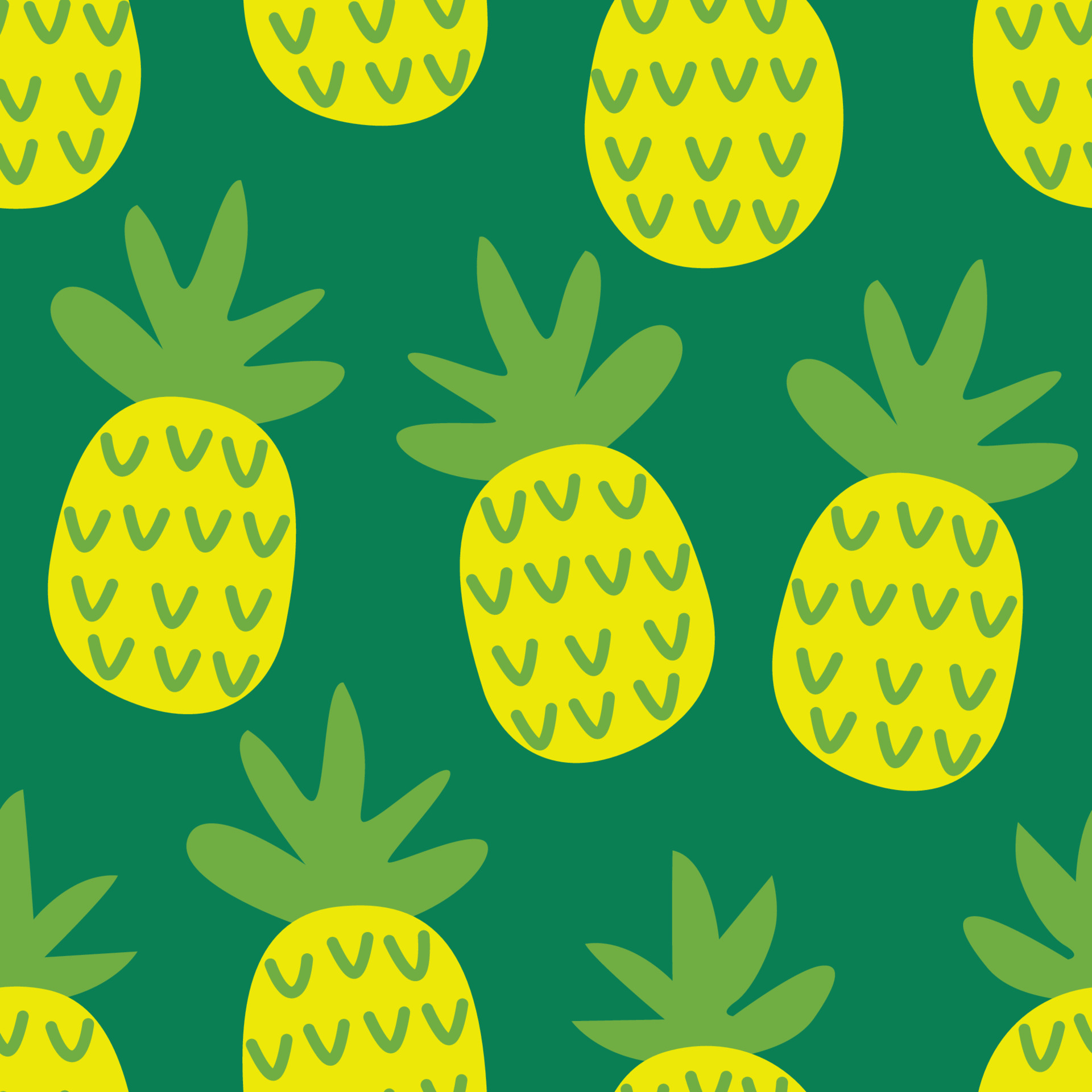 Pineapple cartoon style vector seamless pattern. summer fruit on a green background. minimal elements decorative cute. graphic of hand drawn illustration for print, wallpaper, textile, wrapping paper