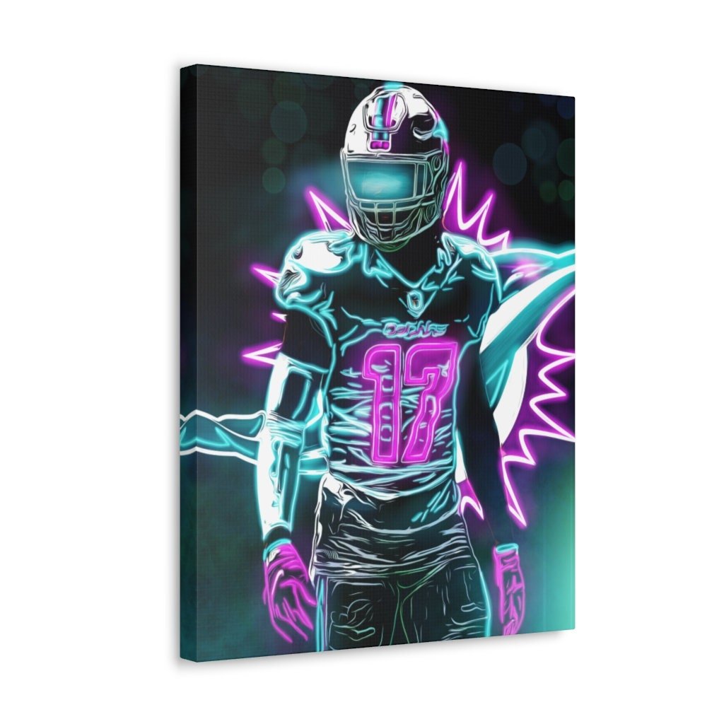 Jaylen Waddle Miami Nights Dolphins Art Canvas Gallery Wrap