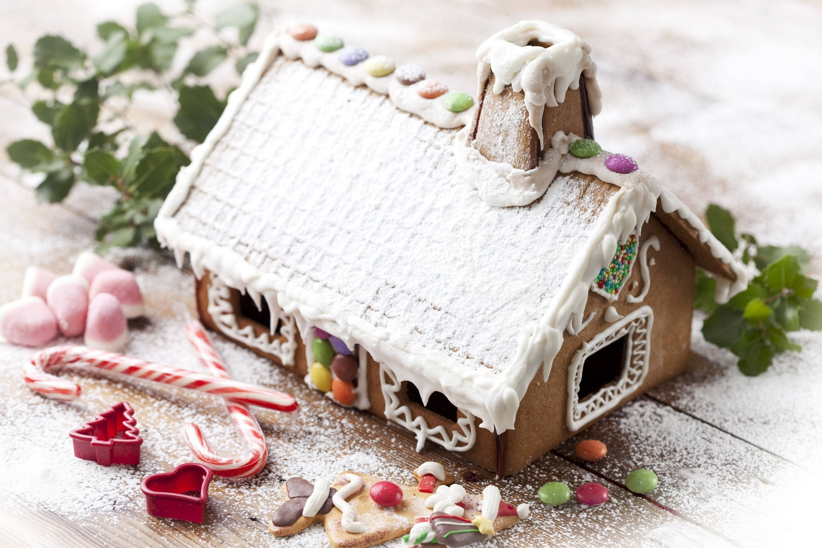 Download Holiday Themed Gingerbread House Wallpaper