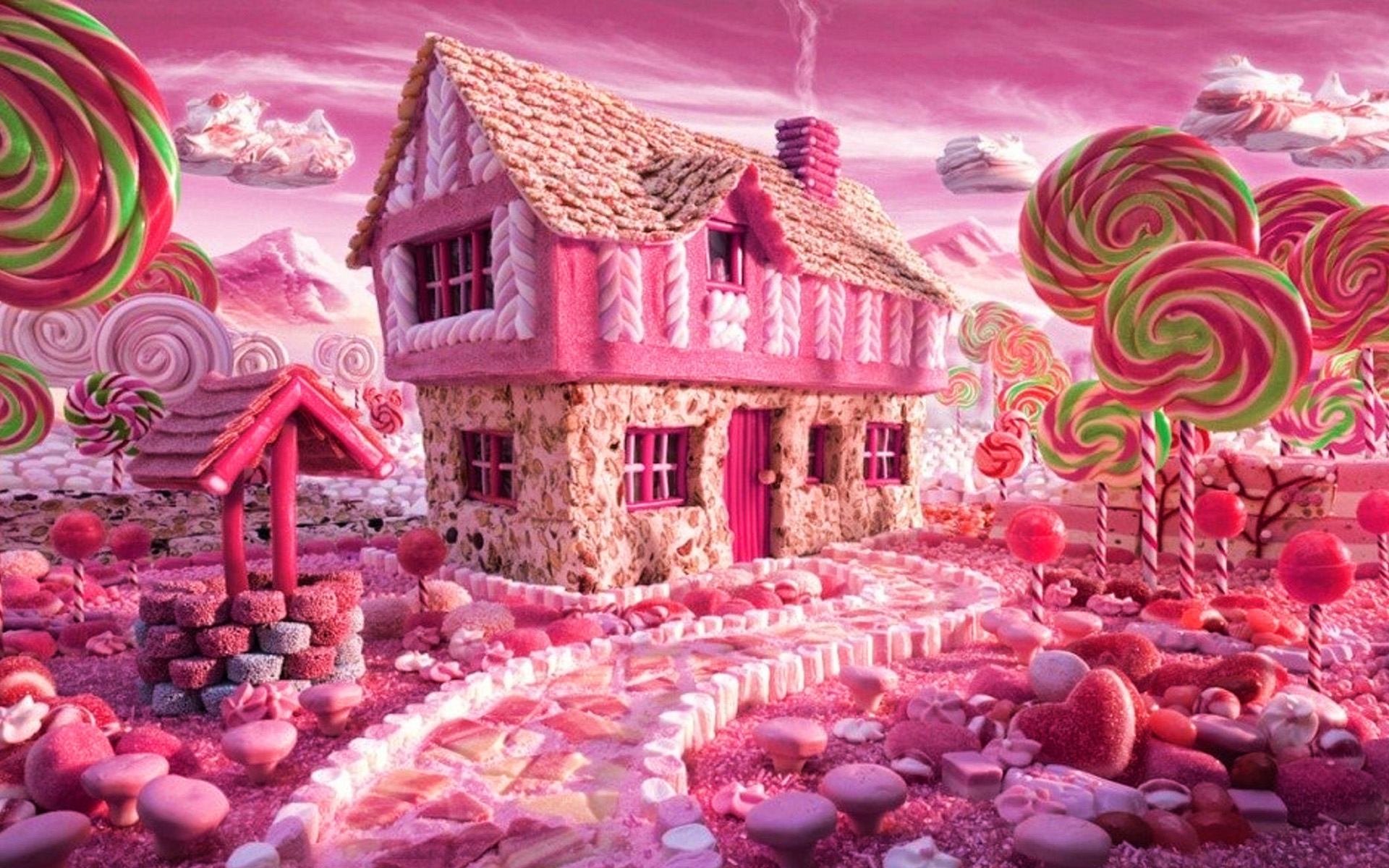 Download wallpaper House of Barbie, lollipops, fabulous landscape, 3D art, Country of Barbie, fairy tale for desktop with resolution 1920x1200. High Quality HD picture wallpaper