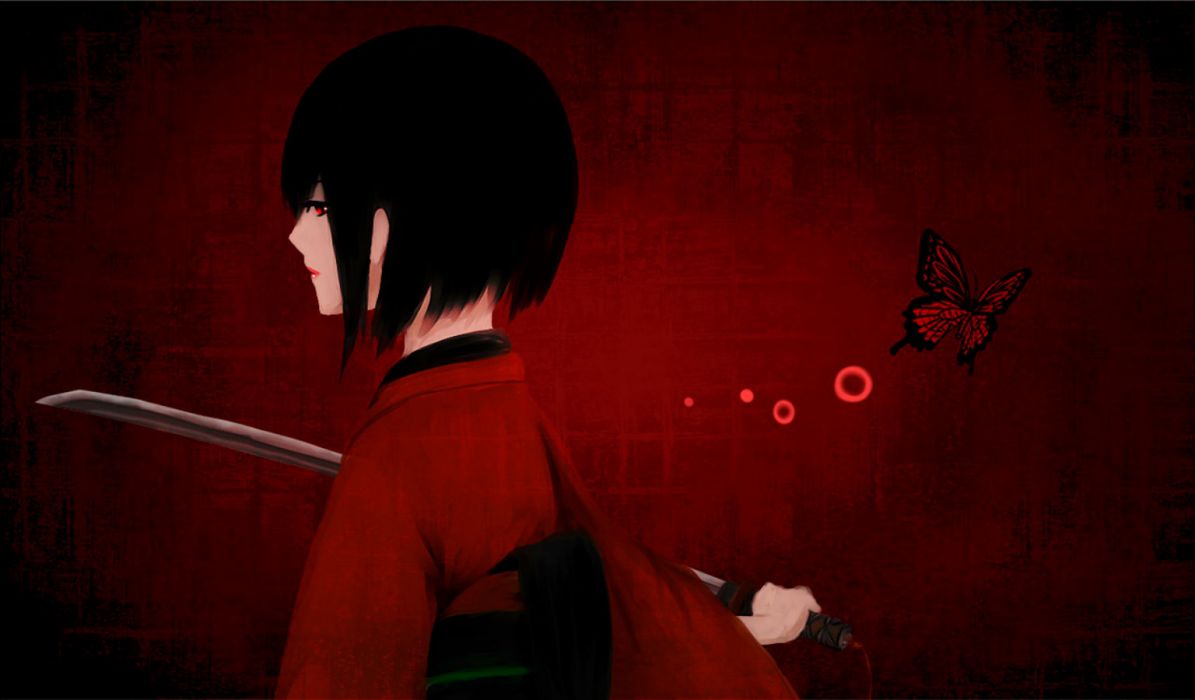 Shingeki no kyojin black hair butterfly chi japanese clothes katana mikasa ackerman red red eyes shingeki no kyojin short hair sword weapon wallpaperx900