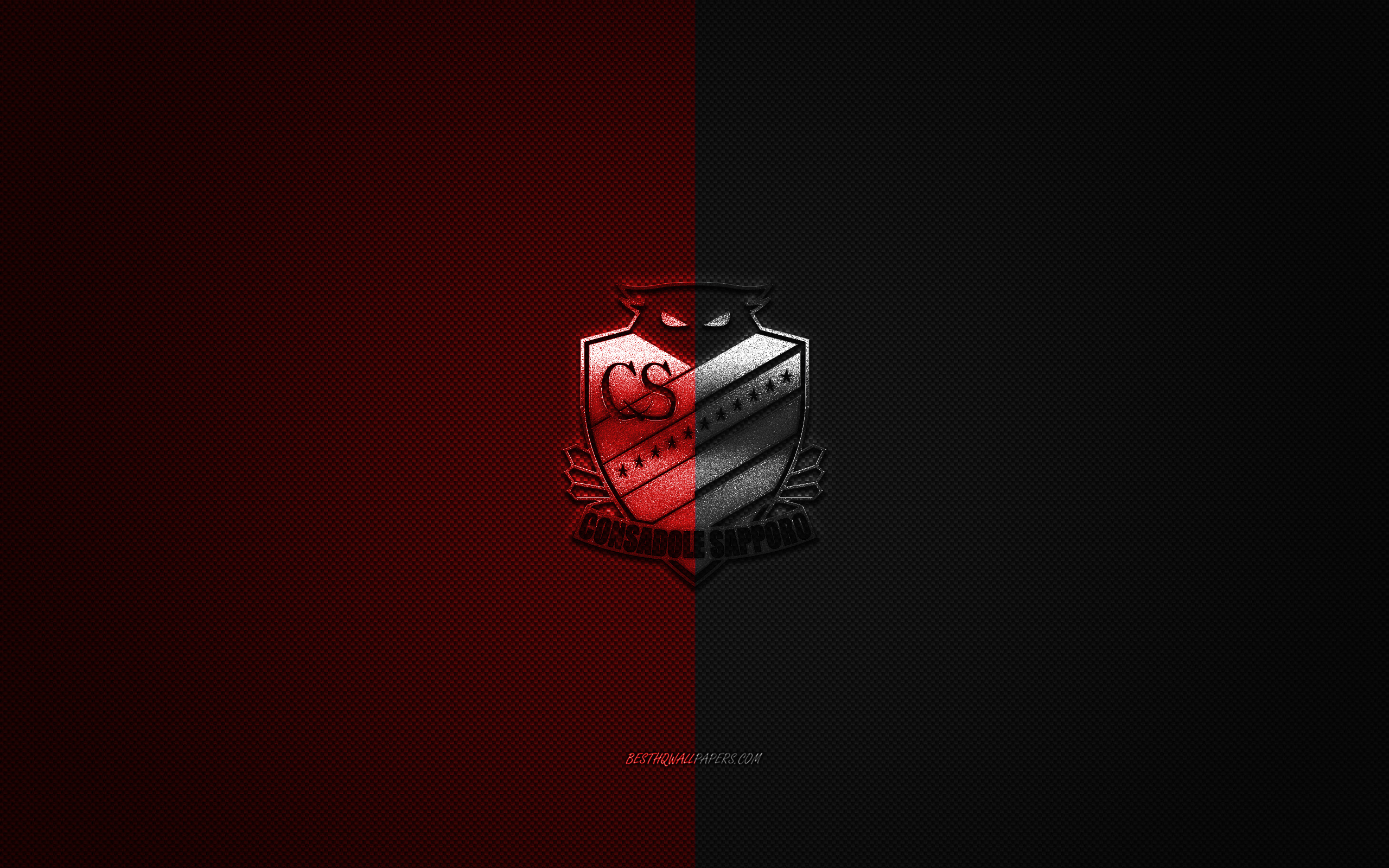 Download Wallpaper Consadole Sapporo, Japanese Football Club, J1 League, Red Black Logo, Red Black Carbon Fiber Background, Football, Sapporo, Japan, Consadole Sapporo Logo, Japan Professional Football League For Desktop With Resolution 2560x1600