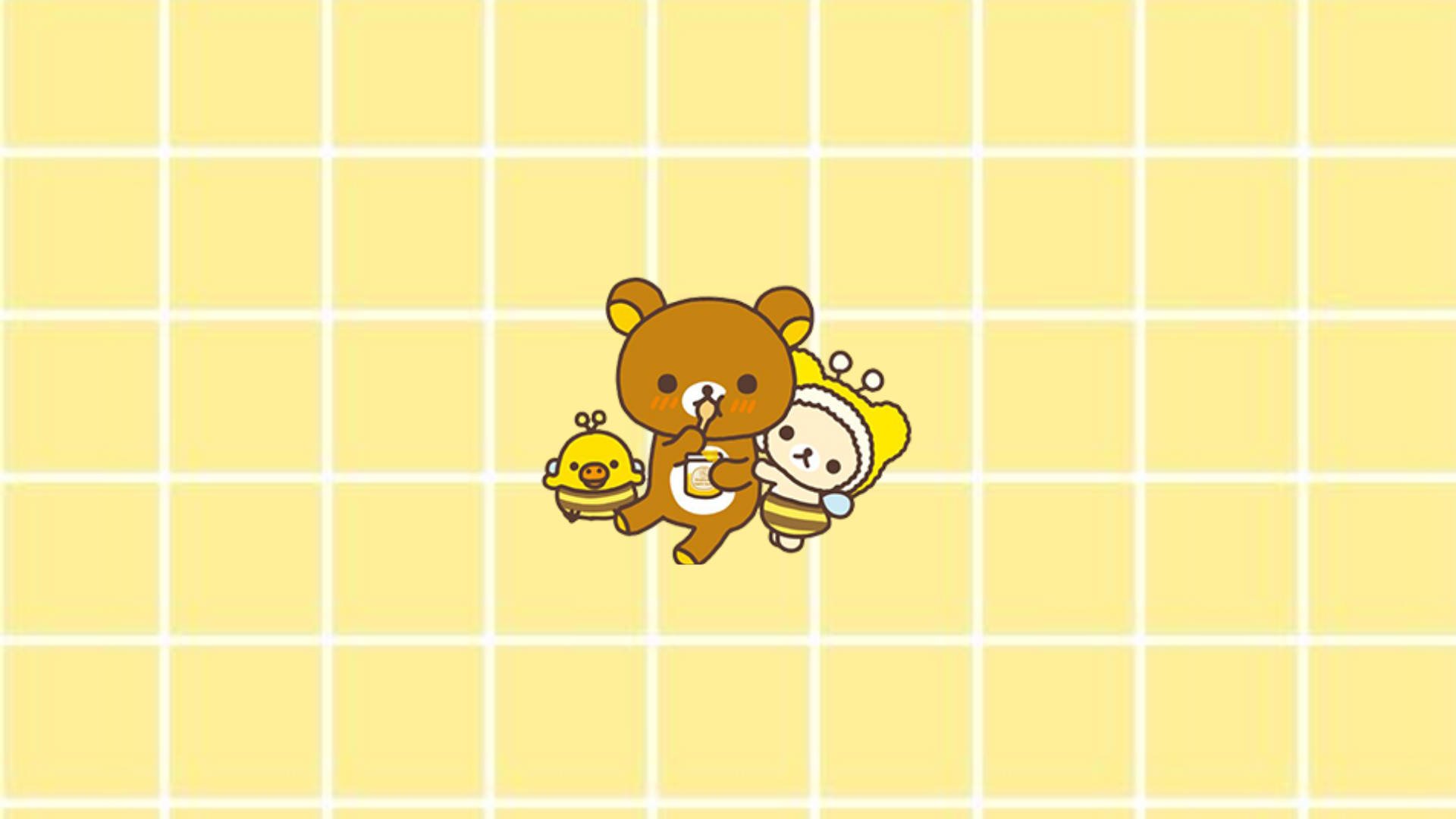 Download Bears On Yellow Pastel Cute Wallpaper