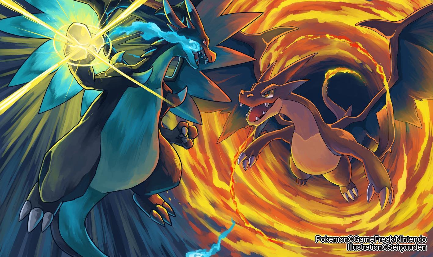 Mega Charizard X Versus Y !! My wallpaper atm Credits to the artist!