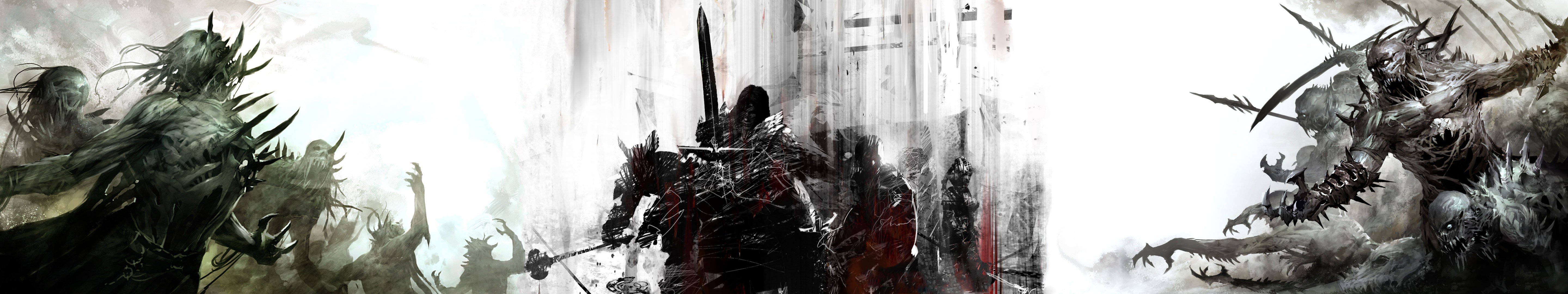 Triple monitor screen wallpaper skulls undead guild wars 2 wallpaperx1080