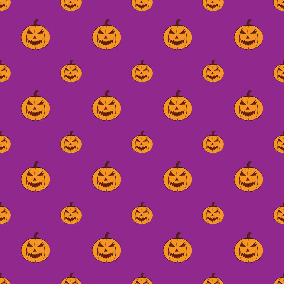 pumpkin character seamless pattern halloween holiday event purple color background design vector graphic, wrapping paper, decorative beautiful colorful wallpaper