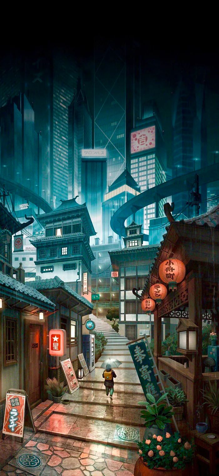 anime city iphone wallpaper