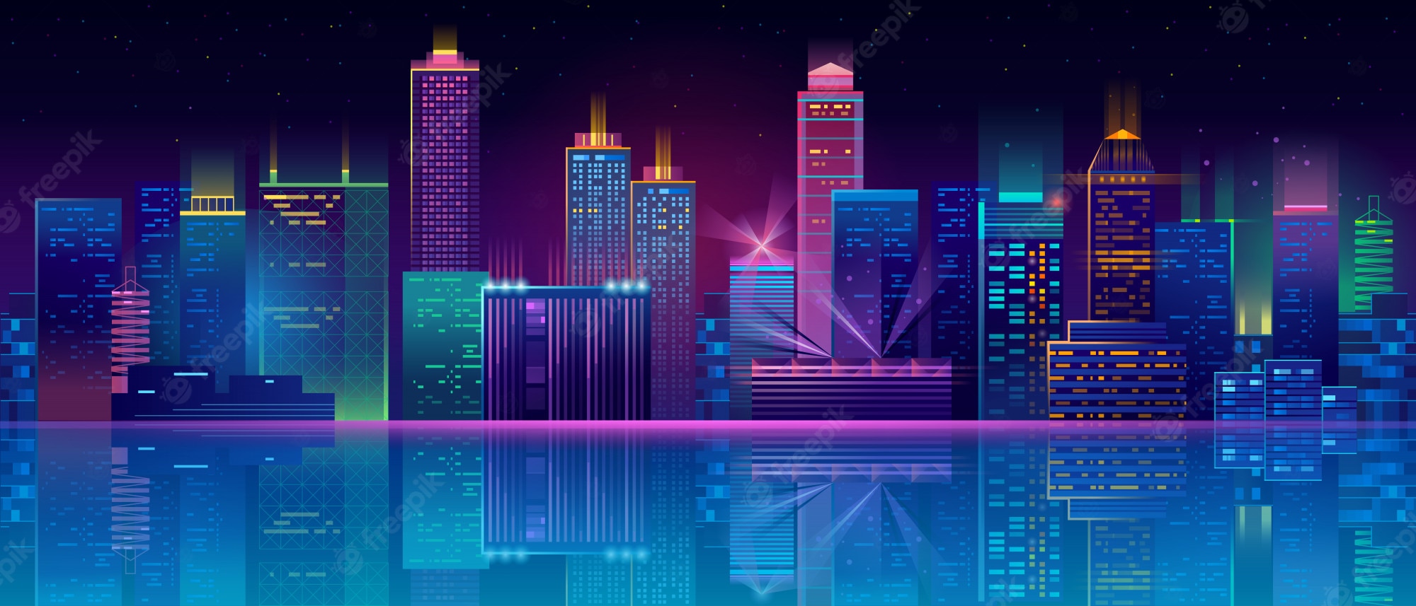 Neon city Image. Free Vectors, & PSD