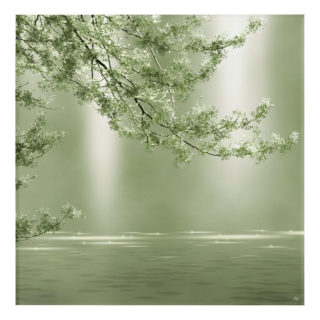 Summer lake tree branch above water soft green lig acrylic print. Zazzle. Dark green aesthetic, Mint green aesthetic, Green nature