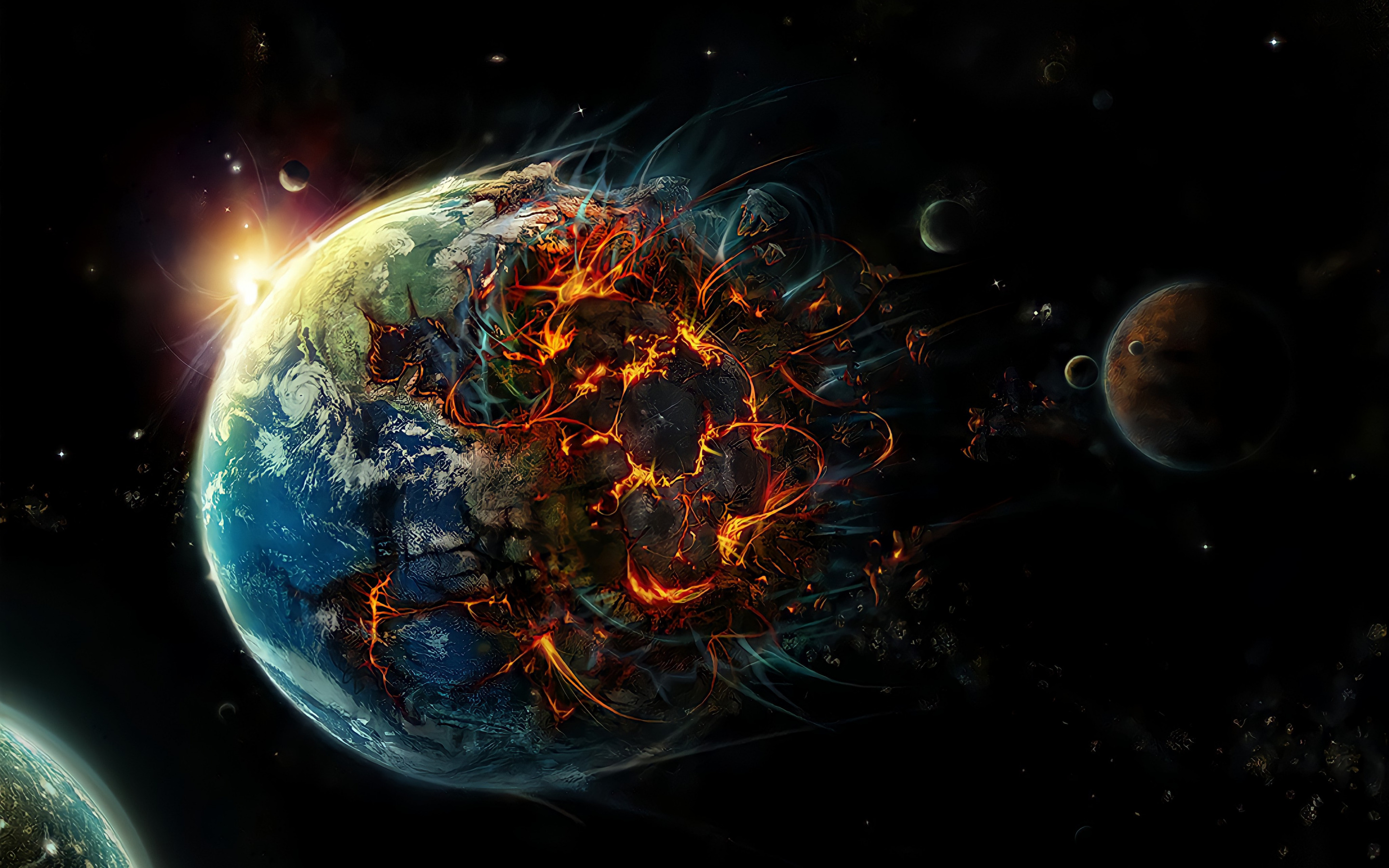 Download wallpaper apocalypse, destruction of the earth, art, earth explosion, earth destruction for desktop with resolution 2880x1800. High Quality HD picture wallpaper