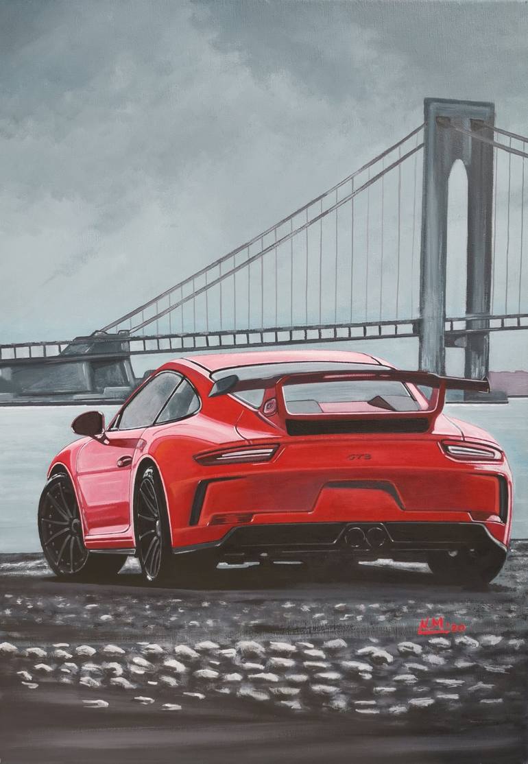 Porsche 911 991 GT3 acrylic painting on canvas Painting