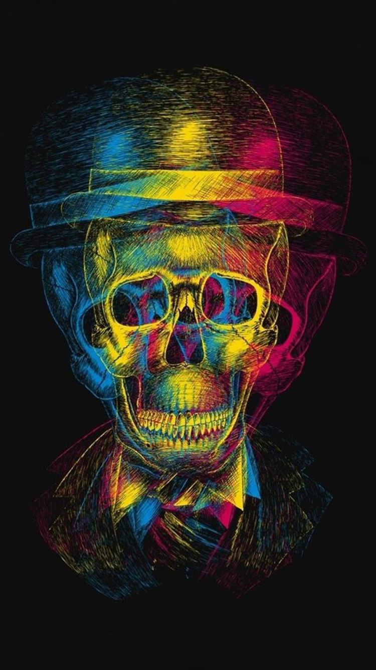 Colorful Overlapping Skull Art iPhone 8 Wallpaper Free Download