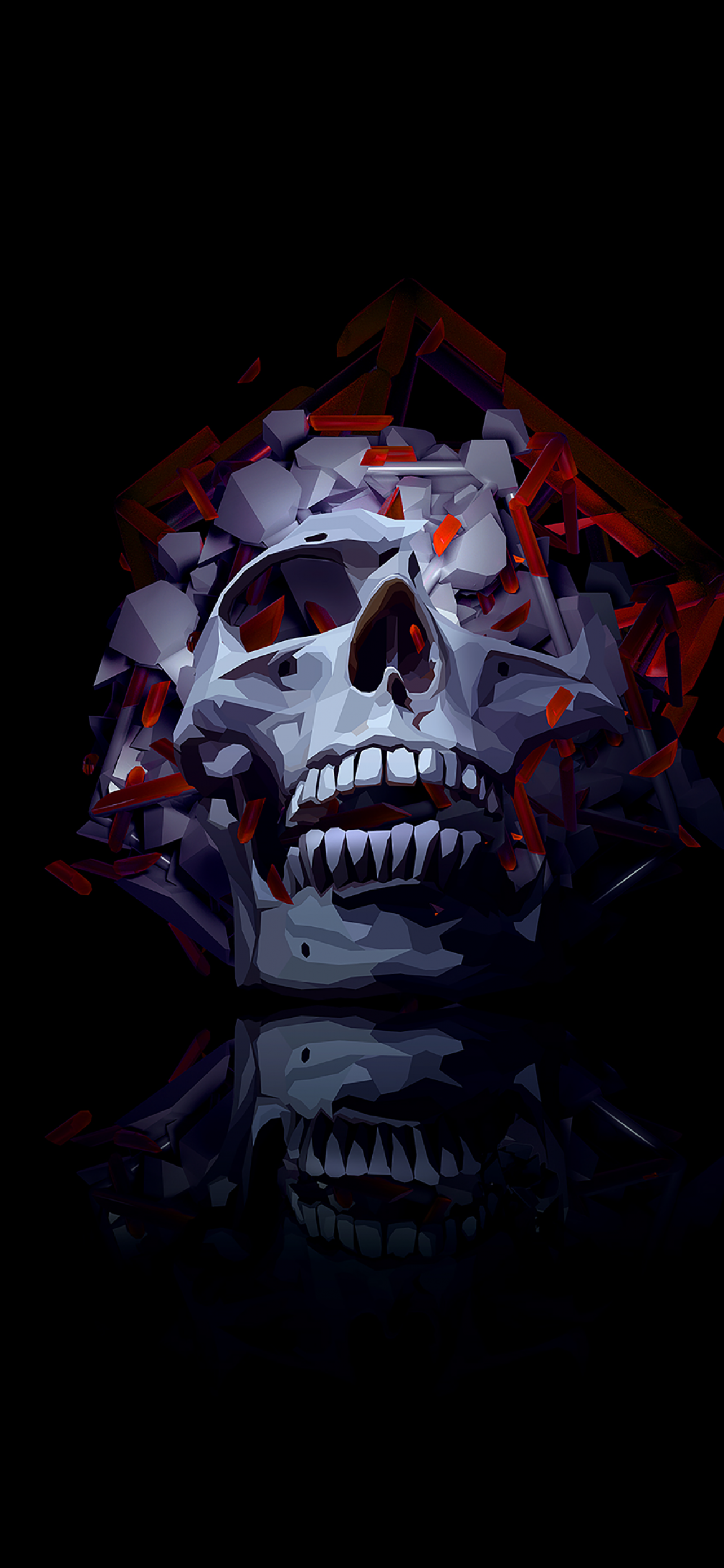 Skull Wallpaper 4K, Low Poly, Artwork, AMOLED, Black Background, Black Dark