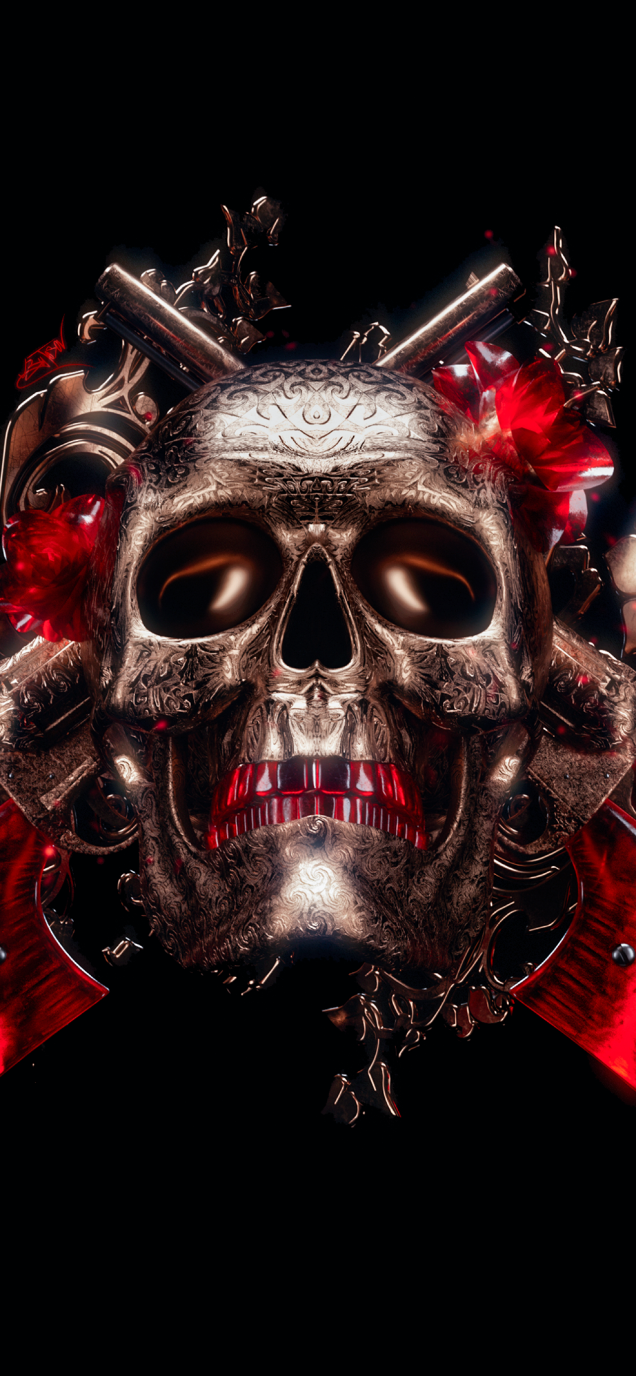 Skull Wallpaper 4K, 3D, Black background, Graphics CGI