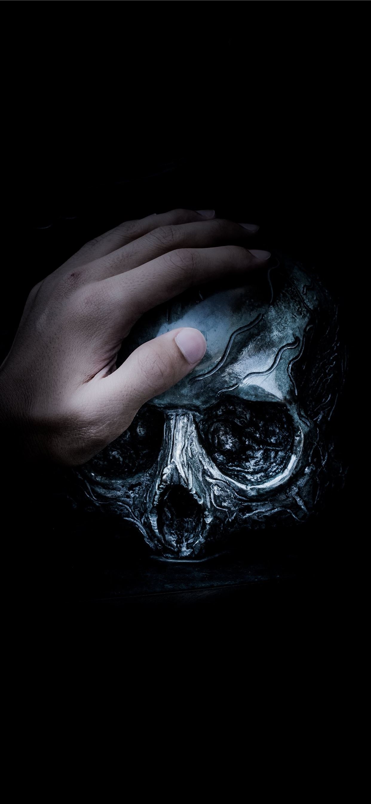 person holding gray skull illustration iPhone Wallpaper Free Download