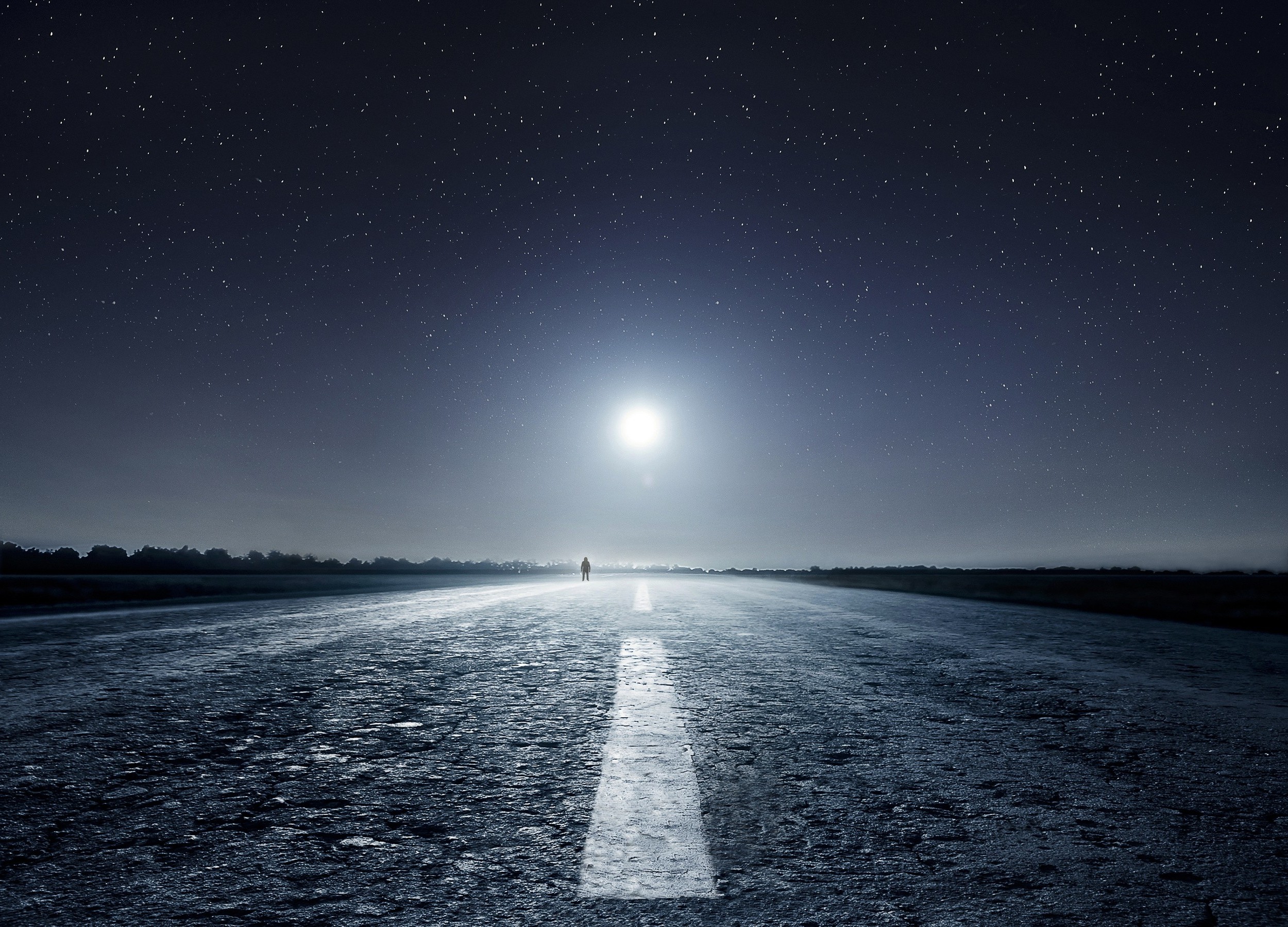 nature, Landscape, Starry Night, Moon, Road, Asphalt, Moonlight Wallpaper HD / Desktop and Mobile Background