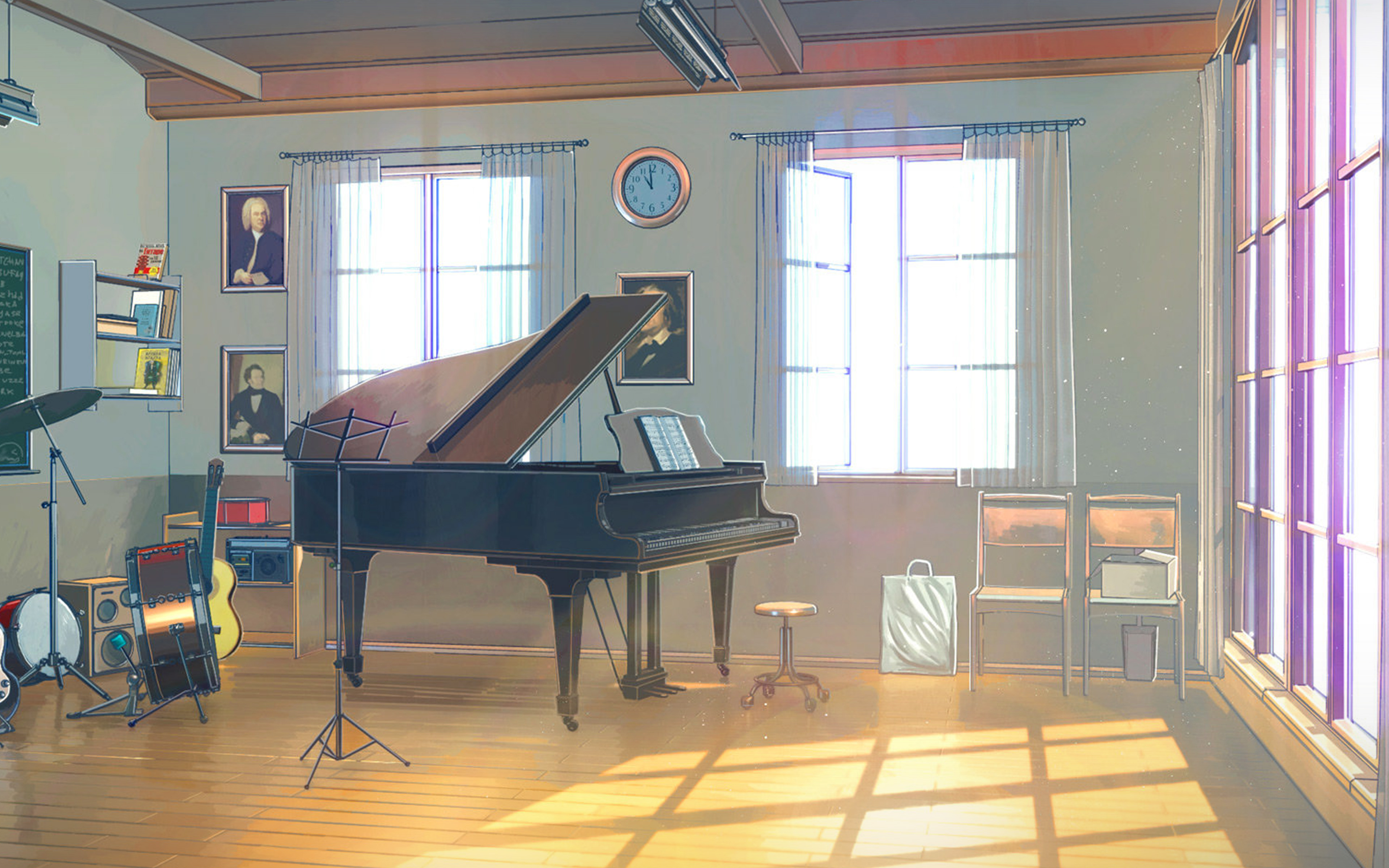 Arseniy Chebynkin Music Room Piano Illustration Art Wallpaper