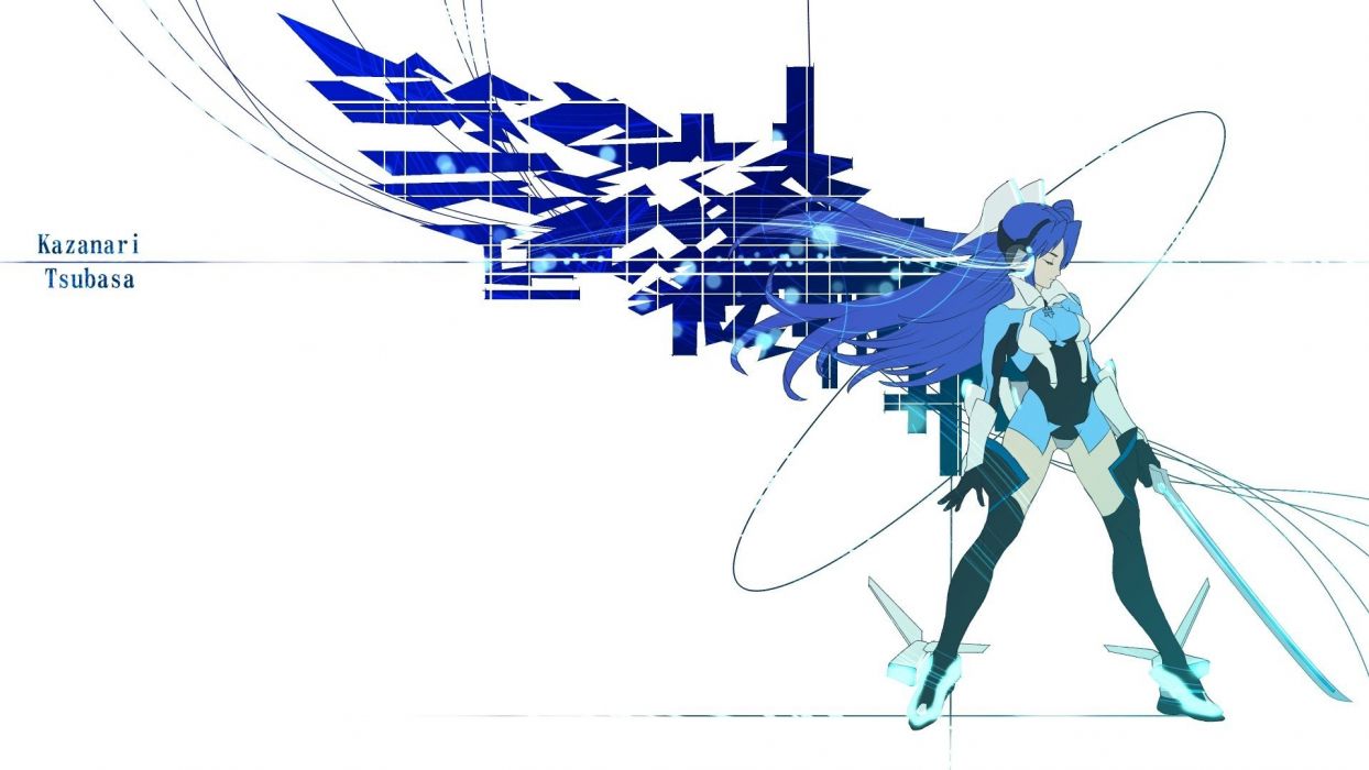Wings long hair blue hair armor Senki Zesshou Symphogear Kazanari Tsubasa wallpaperx1080