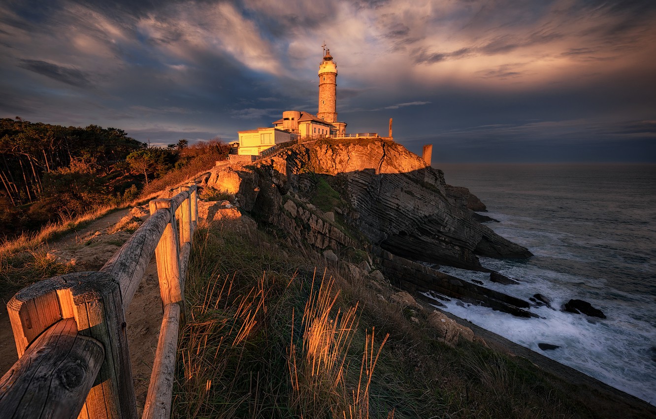 Wallpaper sea, rock, coast, lighthouse, Spain, Spain, The Bay of Biscay, Cantabria, Cantabria, Bay of Biscay, Santander, Сантандер, Маяк Кабо Майор, Cabo Mayor Lighthouse image for desktop, section пейзажи