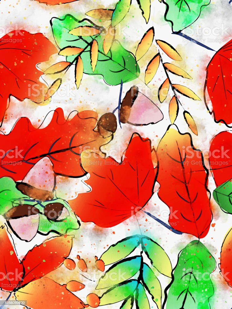 Autumn Leaves Background Fall Season Image Digital Watercolor Painting Stock Illustration Image Now