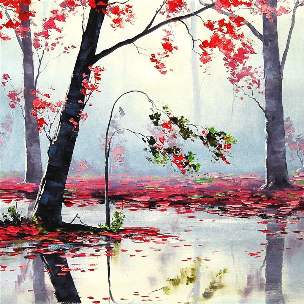 Art Autumn Trees River IPad Air Wallpaper Download. IPhone Wallpaper, IPad Wallpaper One Stop Download. Autumn Painting, Artistic Wallpaper, Tree Painting