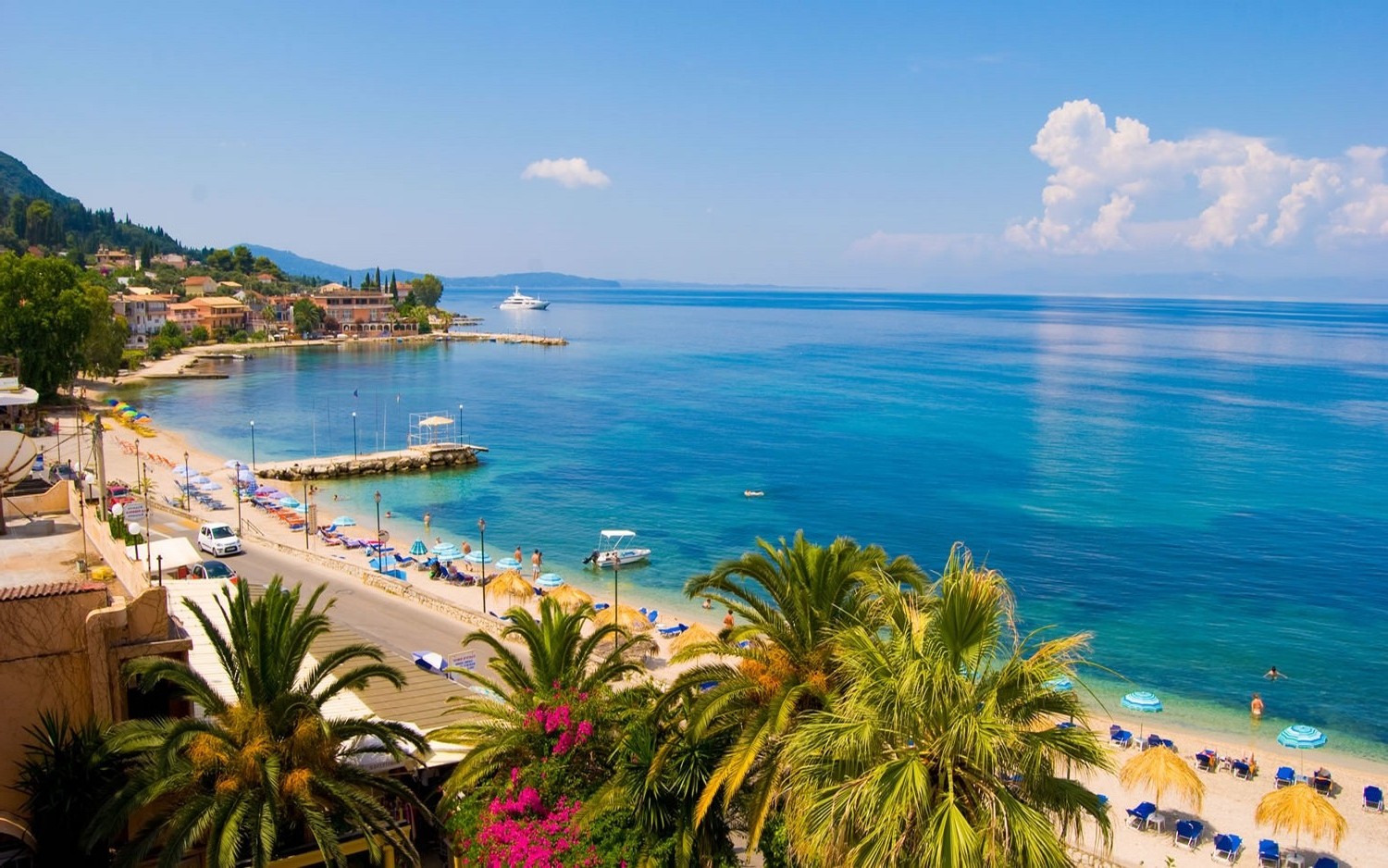 landscape, Nature, Beach, Town, Road, Sea, Palm Trees, Summer, Dock, Greece Wallpaper HD / Desktop and Mobile Background