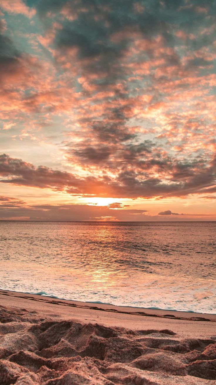 Beach sunset iphone wallpaper HD. sky clouds sand waves lockscreen Background phone w. Sunset iphone wallpaper, iPhone wallpaper ocean, Beautiful beach sunset