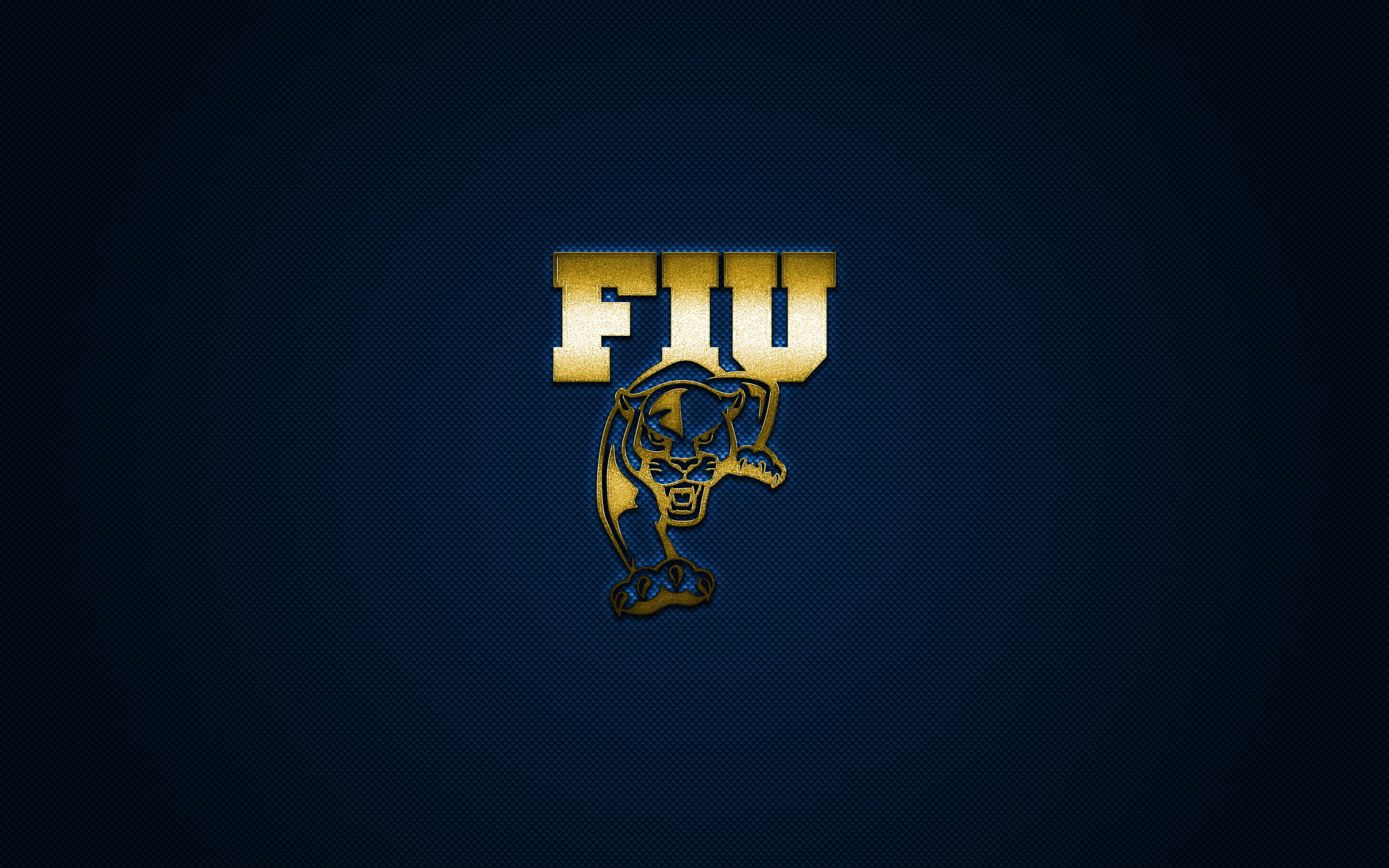 Download wallpaper FIU Panthers logo, American football club, NCAA, yellow logo, blue carbon fiber background, American football, Miami, Florida, USA, FIU Panthers for desktop with resolution 2560x1600. High Quality HD picture wallpaper
