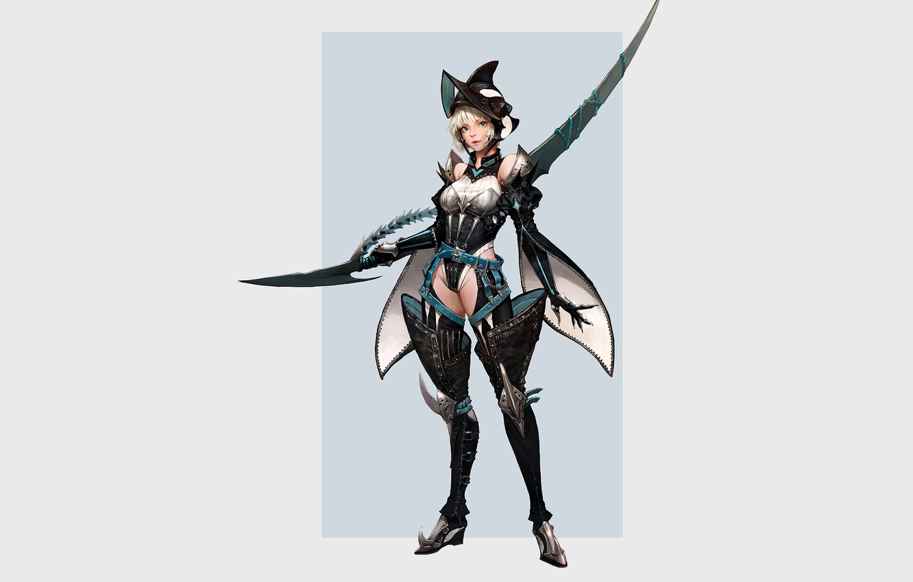 Wallpaper Girl, Fantasy, Art, Style, Background, Illustration, Weapons, Armor, Blades, Figure, Character, Orca, MAHO, Edged Weapons image for desktop, section сэйнэн