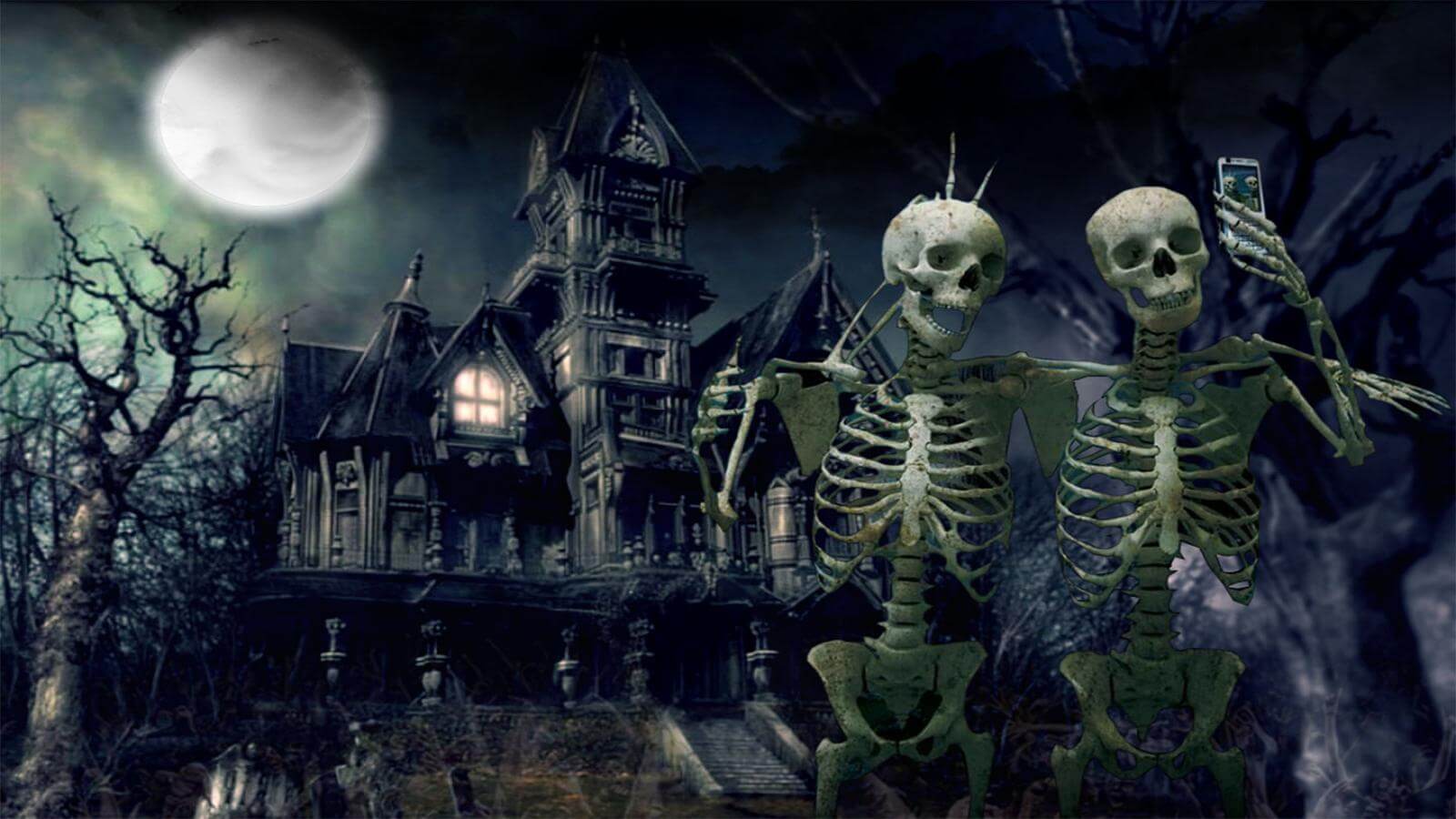 happy halloween wallpaper skeletons haunted house